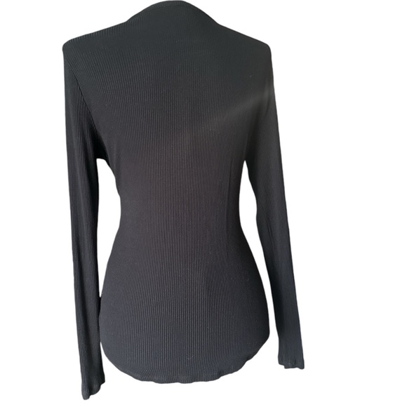White House Black Market (WHBM) Black Ribbed Henley Long Sleeve Top - Size M - Picture 3 of 7